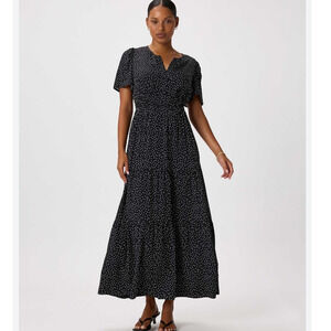 New! Quince Washable Silk Tiered Maxi Dress with Pockets Sz L Tiny Dot Black #78
